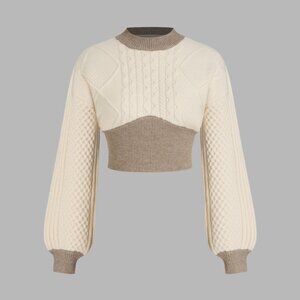 Cider Cable Knit Contrasting Corset Knitted Long Sleeve Crop Top Women's L